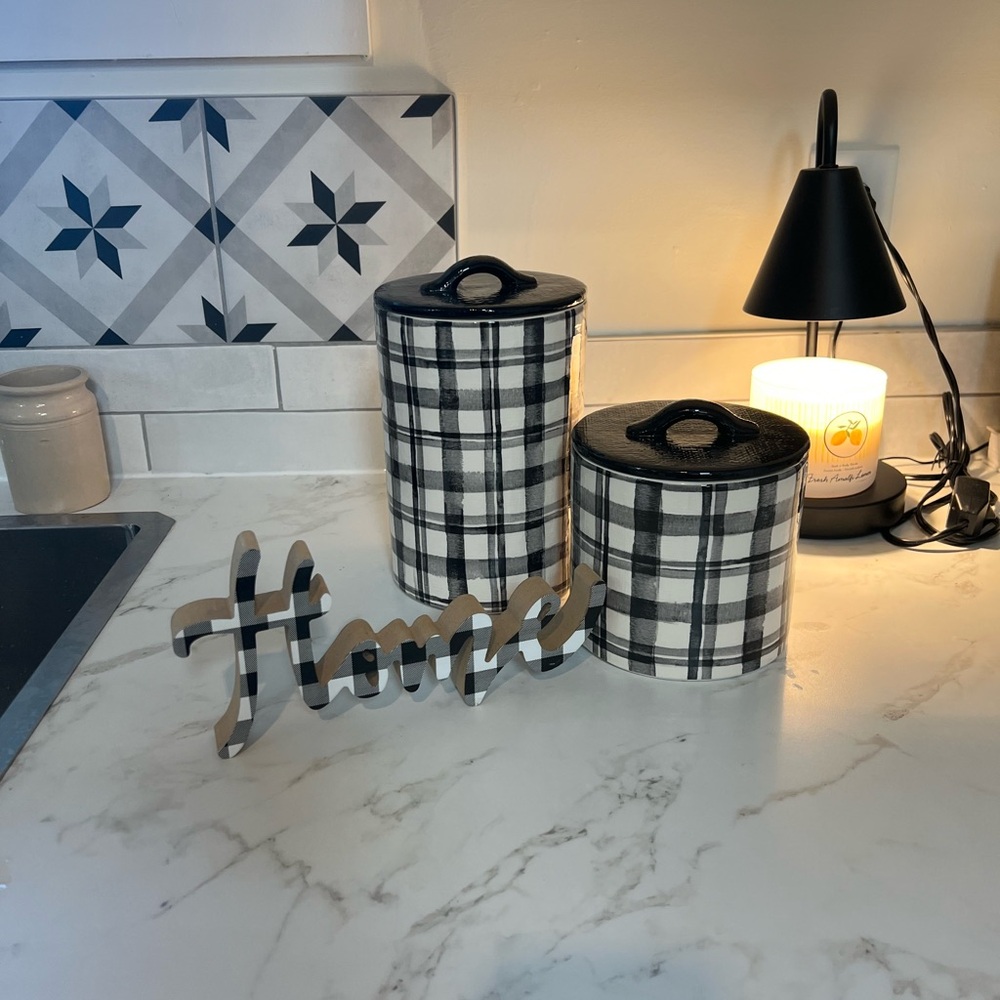 Buffalo Plaid canisters and home sign